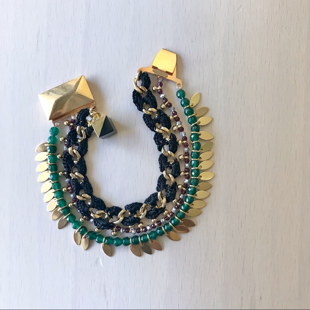 NOCTURNE 3-Tier Gold/Macrame Beaded Bracelet